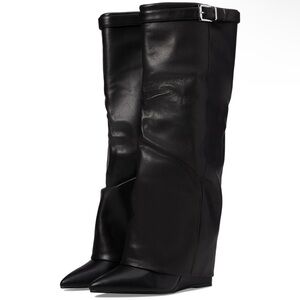 Steve Madden Black Corenne Foldover Shaft Pointed Toe Knee High Boot